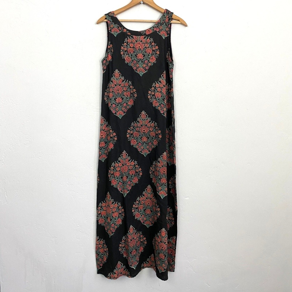 From Mila Ana Bow Dress Women Size XS/S Black Floral Block Print Sleeveless New